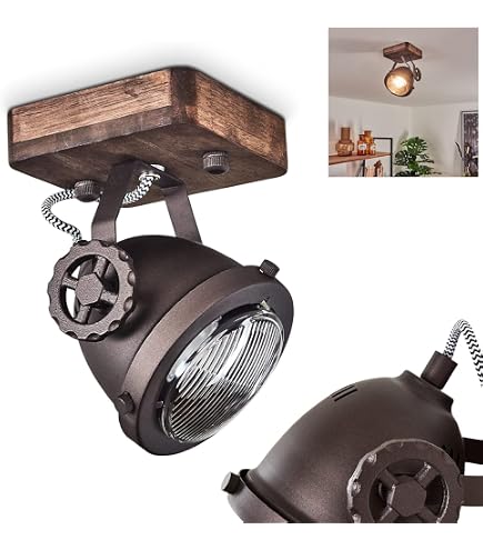 Qazqa Deckenleuchte Reena - 4-flammig, Industrie-Design, Holz & Stahl, Dimmbar, E27