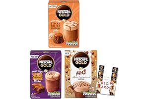 CC1ST CUSTOMERS COME 1ST Nescafé Gold Latte Variety Pack - Instant Coffee - Sticky Toffee Pudding, Chocolate Caramel Brownie, Golden Honeycomb Aero - 21 Sachets with Recipe Cards