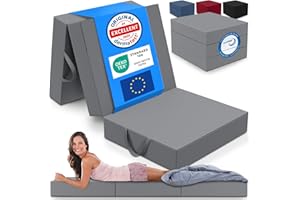ELONEO Matelas d'invité Pliant en 3 Parties, Mousse Extra épaisse (15 cm), Lavable, Disque intervertébral Cube, Pliable, Adultes (Gris, 75 x 195 x 15 cm)