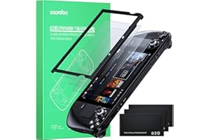 SOOMFON 3 PCS Pellicola Temperata Satinata Antiriflessa per Steam Deck, Facile da Installare con Cornice di Guida, Vetro Temperato Resistente ai Graffi con Kit di Attrezzi, Anti-impronta Digitale