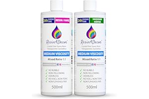 Resina Epossidica RESIN4DECOR 1:1 Non Ingiallente Non Tossico per Artigianato Artistico Creazione di Gioielli Stampi e Progetti fai-da-te Finitura 24 ore Tempo di Cura Inodore Art Resin 1000ml