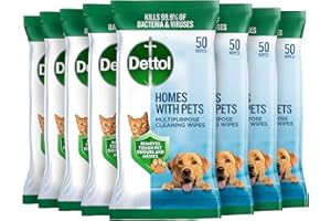 Dettol Multipurpose Cleaning Wipes, Homes with Pets, 400 Wipes (50 x 8pck) Removes Pet Odours and Messes, Dogs and Cats, Reduces Allergens, Kills 99.9 Percent of Germs