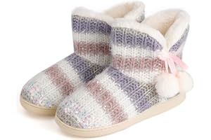 AONEGOLD Damskie ciepłe kapcie kozaki dziergane wełniane buty zimowe, miękkie, puszyste kozaki domowe, antypoślizgowe pantofle