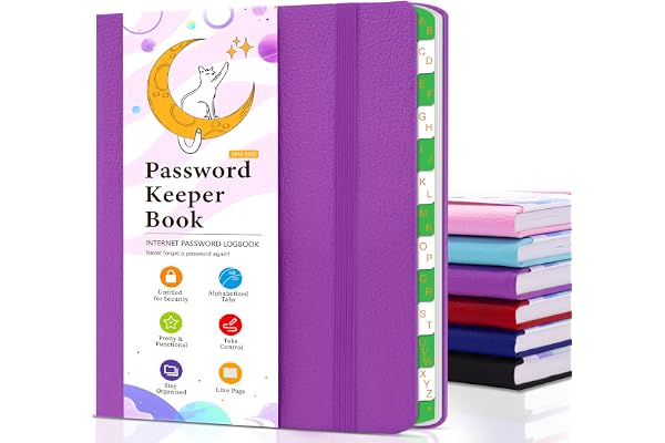 METEOROCK Petit Carnet de Mots de Passe - Carnet de Mots de Passe avec Onglets Alphabétiques, Petit Livre de Mots de Passe, Adresse Internet et Carnet de Mots de Notes (Violet Foncé, 11,5 x 15,5 CM)
