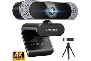 Webcam 4K, DEPSTECH Webcam con microfono, autofocus webcam con copriobiettivo e treppiede, stereo doppio microfono, USB Plug & Play, 30 fps per Skype, videochat, zoom, streaming e registrazione