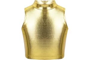 Freebily Sujetador Deportivo Niñas para Danza Gimnasia Crop Top sin Mangas Brillo Métalico Camiseta Corta Verano Tank Top Deportes Ballet Fitness Running