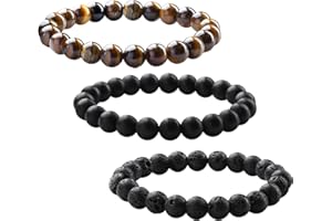 DMNQ 3 Piezas 8mm Pulsera Ojo De Tigre Hombre Pulsera Ojo De Tigre Pulseras Piedras Naturales Pulsera Piedras Naturales Pulsera Hombre Pulsera De Cuentas Regalos Para Hombres y Mujeres