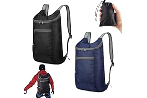 YqsIbth Ultra Lightweight Foldable Backpack, 2 PCS Foldable Small Rucksack, Water Resistant Hiking Daypacks, Travel Daysack Daypack for Camping Hiking Travel Biking(Black & Dark Blue)