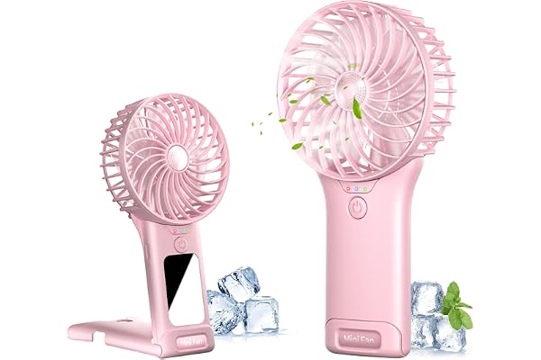 Ventilateur Portable à Main, Ventilateur Silencieux Mini Portable Rechargeable par USB, Ventilateur de Poche Personnel avec Miroir, Ventilateur de Bureau à Piles à 4 Vitesses pour Bureau et Voyage