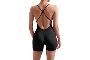 DOULAFASS Women Sleeveless Backless Ribbed One Piece Jumpsuits Gym Scrunch Butt Lift Yoga Bodycon Workout Seamless All In One Jumpsuits Ladies Playsuits Unitard Romper