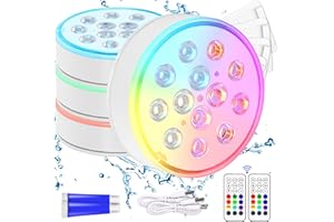 HONGNIX 4PCS Luces Piscina Sumergibles LED Luces Subacuáticas para Piscina IP68 con Mando Luces para Piscina Desmontable para Jardín, Acuario,Piscinas
