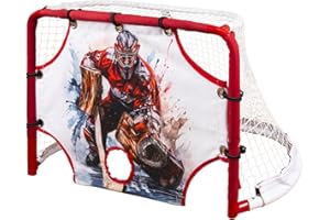 Kasifei Mini red de hockey de acero con tutor de tirador, 30 x 20 pulgadas, portería de hockey resistente para niños