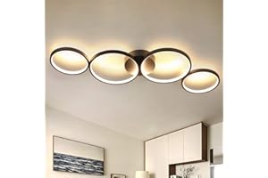 GBLY Lampa sufitowa LED nowoczesna 4 płomienie w optyce pierścieniowej 3000k biała ciepła lampa sufitowa okrągła 37W wewnętrzna czarna lampa do salonu wykonana - salon przedpokój biuro gabinet