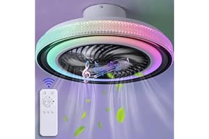 YUNZI Silenzioso Lampada LED con Ventilatore da Soffitto RGB Dimmerabile Ventilatore da Soffitto con Luce E Telecomando ＆ Bluetooth Altoparlante Musicale per Cameretta Soggiorno La Festa-A