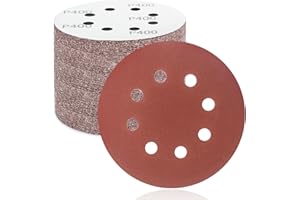 FEIHU Szlifierka mimośrodowa, papier ścierny, 125 mm, rzep, 50 sztuk, 8 otworów, krążki szlifierskie 125 mm, okrągłe, rzep, do drewna, metalu i farby, ziarnistość 400