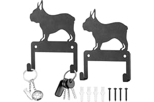 HMKESOTERIC 2 sztuki uchwytów na klucze do ściany, haczyki na klucze ścienne, wieszaki na klucze, czarny uchwyt na klucze do ściany z 2 haczykami, urocze haczyki na klucze z buldożkiem, samoprzylepne lub do