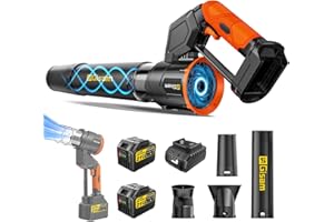 GISAM Leaf Blower Cordless - 3 Speed Levels (Up to 250 MPH), 900,000 RPM Brushless Motor, 850 CFM Airflow, 2 Batteries, Lightweight 180° Rotation | For Garden, Leaves, Dust, Snow & Yard Cleaning