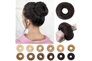 SEGO Pro Real Human Hair Messy Bun Scrunchie, Donut Bun Hair Piece for Women - Straight, 1B# Natural Black, Pack of 1