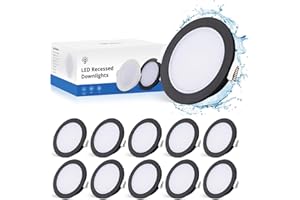 ‎GR4TEC Gr4tec LED Einbaustrahler 230V Schwarz, 10x 5W LED Spots Flach 35mm, Deckenspots Badzimmer IP65 Neutralweiß 4000K 400LM, Einbauleuchten Decke 68-80mm, Einbauspots Deckenstrahler für Küche Wohnzimmer
