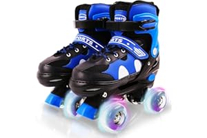 CEESTYLE Patins à roulettes Réglable Enfant, Roller Skates pour Filles et Garçon, avec 8 Roues Lumineux LED, Rollers Quad Protection Complète pour Enfants Débutants (S)