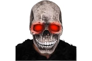 CHUANKEFANXING Máscaras de Calavera de Halloween, Máscara Cosplay de Terror para Adultos, Máscara Espeluznante con Ojos Rojos, Máscara de Esqueleto Espeluznante Casco de Calavera para Fiesta de Disfraces