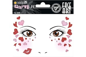 ‎HERMA HERMA 15309 Face Art Sticker Herzen, dermatologisch getestet, ablösbare Glitzer Gesicht Aufkleber, temporäre Tattoos für Karneval Fasching Halloween Festival Kinder Geburtstag, rot rosa pink