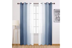 ‎DWCN DWCN Ombre Vorhänge aus Kunstleinen, halb-Voile, Farbverlauf, Ösen Oben, Vorhänge für Schlafzimmer und Wohnzimmer, 132 x 244 cm lang, 2er-Set Fenstervorhang, Denimblau