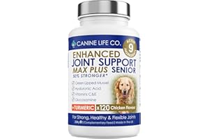 Senior MAX High Strength Dog Joint Supplements With Turmeric Glucosamine & Green Lipped Mussel For Older Stiffer Dogs Age 9+ 120 Chewable Tablets Made In UK - Canine Life Co. ((1 Pot (120 Tablets)))