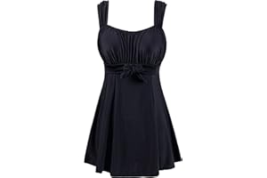 Wantdo Damskie jednoczęściowe stroje kąpielowe z szortami Eleganckie stroje kąpielowe z dekoltem w szpic Wąskie sznurowane stroje kąpielowe Plus Size Tankini nadruk