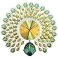 TRENDING Large Luxury Crystal Peacock Wall Clock Silent Non-Ticking,3D Peacock Design Modern Art Clock Home Decorative Big Wall Clocks for Living Room Bedroom Dining Room (Peacock-Elegant Green)