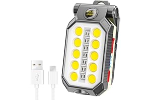 FAUXPONT Lámpara de trabajo LED Recargable, 5 Modos Lámpara de Inspección, Lámpara de taller con Base Magnética y Gancho, Portátil Linterna para Taller Cámping Emergencia (COB10+LED14)