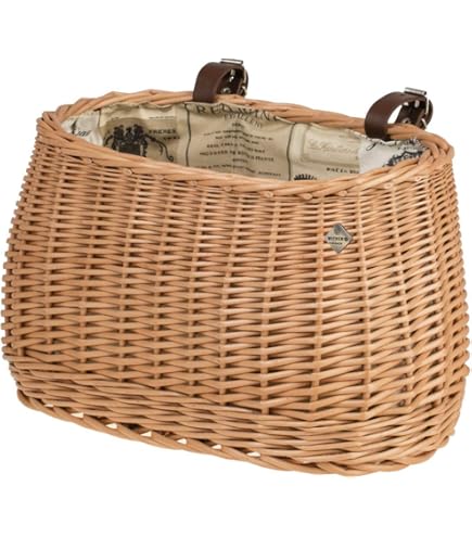 UNUS Garden - Cestino per bicicletta in vimini rustico, rettangolare, con cinghie in pelle, per bicicletta, cestino della spesa in vimini naturale