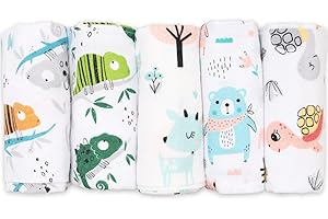 ‎FENSILO FENSILO Moltontücher, 5er Pack-Flanellwindeln aus 100% Baumwolle-80x80cm,Moltonwindel Spucktücher Baby, Spucktuch Flanell Moltontuch Unisex Spucktücher für Jungen oder Mädchen Chamäleon