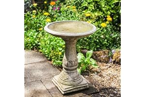 DISCOUNT GARDEN STATUES DGS STATUES – Stone Cast, Birdbath/Feeder, Simple La La Square Base Design, Hand Finished, Statue, Sculpture