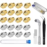 Telgoner 20pcs 3D Printer Nozzle Kit, 12x Brass+ 8x Stainless Steel MK8 Nozzles For 0.2mm 0.4mm 0.6mm 0.8mm 1.0mm Extruder Pr