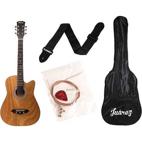 Juârez JRZ38C/ASH 6 Strings Acoustic Guitar 96.52 cm (38 Inch) Cutaway, Right Handed, Ash with Bag, Strings, Picks and Strap