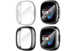 SUOMAN Diruite 4-Stück Schutzfolie für Fitbit Versa 4/Sense 2 Schutzhülle, HD Stoßfestes Weiche TPU Cover Vollschutz Display Schutz Hülle Schutz Case,Schwarz*2&Transparent*2