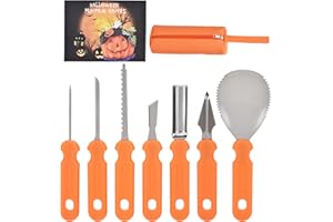 DEALKITS Juego de tallado de calabaza de Halloween, 7 piezas, de acero inoxidable, herramienta de tallado de calabaza, con bolsa de transporte, cuchillo profesional para trinchar, para adultos y niños