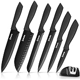 D.Perlla Professional Kitchen Knife Set with Sharpener 7 Pieces Stainless Steel Knives Chef Knife Ergonomic Handle, Black