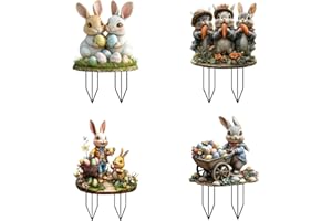 SNAKELL 4er Set Osterhasen Gartenstecker Osterdeko Outdoor Groß 2D Ostern Werbeschilder Osterdekoration Osterschild für Gartendeko Draußen Wetterfest, Frühlingsdeko für Garten, Blumenbeet (A-4pc, One size)