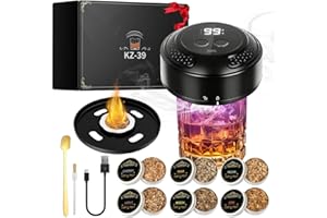 LEOPACAT Ahumador Eléctrico de Whisky, Kit Ahumador de Cócteles con Pantalla LED y USB-C Recargable,Set con 6 Maderas Naturales para Bebidas, Bourbon, Cócteles, Vino, Café Y Alimento, Regalo Hombres