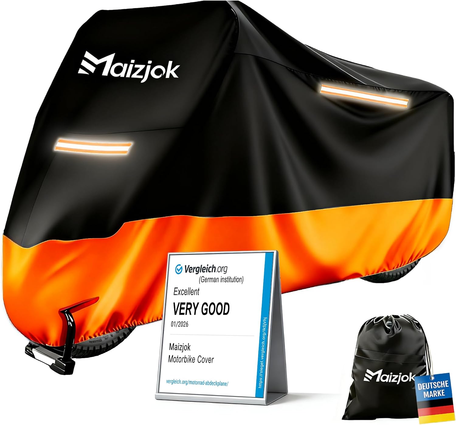 Maizjok® Motorbike Cover Waterproof Outdoor, Motorcycle Cover Heavy Duty 210D Rain UV Dust Indoor, All Weather Covering for Scooter Moped Street/Off Road/Scrambler Motorbike (96.5 x 41.3 x 49.2 in)