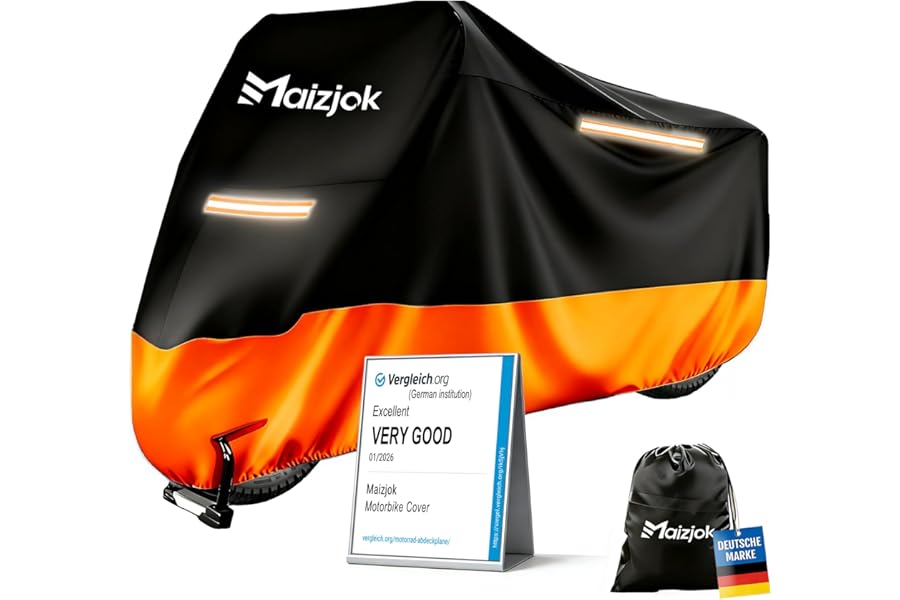 Maizjok® Motorbike Cover Waterproof Outdoor, Motorcycle Cover Heavy Duty 210D Rain UV Dust Indoor, All Weather Covering for Scooter Moped Street/Off Road/Scrambler Motorbike (96.5 x 41.3 x 49.2 in)
