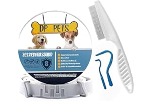 DP-Pets® Zeckenhalsband für Hunde und Katzen inklusive Floh-/Zeckenkamm und Zeckenhaken | natürliche Prävention gegen Zecken und Flöhe mit organischen Inhaltsstoffen| Verstellbar
