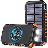 Hiluckey Wireless Solar Powerbank 26800mAh Wasserdichtes Solar Ladegerät USB C Externer Akku mit 4 Outputs, Power Bank für Sm