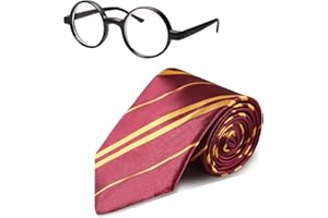 Supmehero Harry Wizard Glasses Tie Set - Potter Wizard School Cosplay Glasses Tie Fancy Dress Costume Accessory Uniform Necktie Striped Hermione Tie Halloween Party Decorations