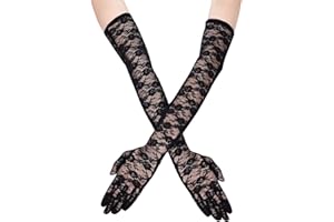KINBOM Guantes Largos de Encaje, Guantes de Novia Largo Estampado de Pequeño Flores Guantes de Encaje Mujer para Boda Fiesta de Té Disfraces de los Años 20 Mascarada, Un Par, Longitud 54cm