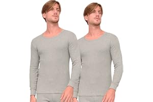 DOUBLE M, 1 o 2 Unidades Camiseta Térmica Hombre, Camiseta Manga Larga Cuello Redondo, Material Algodón y Felpa, para Otoño-Invierno, Negro, Gris, Blanco, Talla S, M, L, XL o XXL