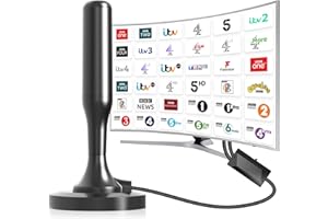 DTB TECH TV Aerial Indoor,Amplifier TV Aerial Indoor with Powerful Magnetic Base,9.8FT Coaxial Cable,360° Long Range Reception,Freeview Aerial Indoor UK,Support 4K 1080p,Compatible HDTV Channels with All TVs