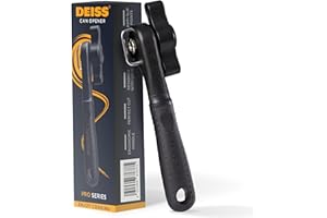 Deiss Pro Wytrzymały ręczny otwieracz do puszek, Ręczny otwieracz do puszek z miękkim uchwytem, Odporny na rdzę otwieracz do puszek, Łatwe otwieranie puszek (CZARNY)